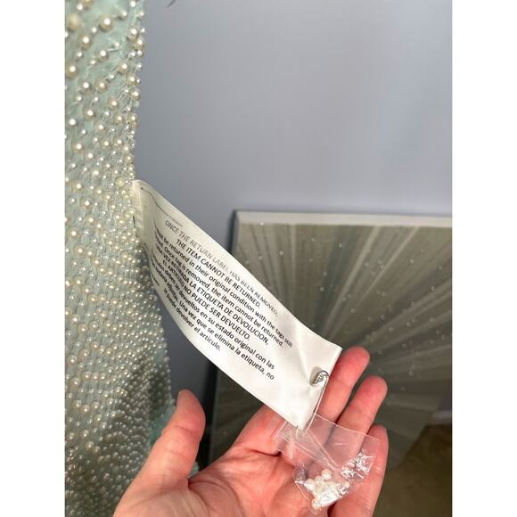 Mac Duggal One Shoulder Asymmetrical Sequin Pearl Sea Foam Green Gown Size 12 - Picture 13 of 14